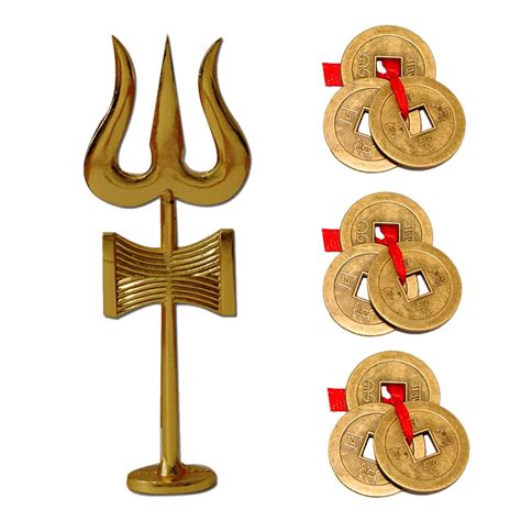 Divya Mantra Traditional Trishul (Trident) Damru with Stand Brass ...