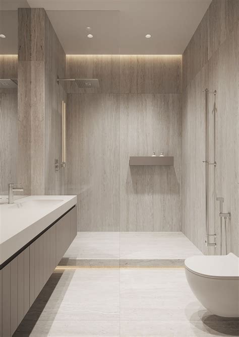 Luxury Bathroom with Wood and Travertine Interior