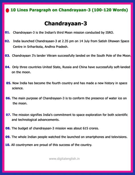 Chandrayaan 3 Paragraph in English 100, 150, 250 Words – Digital English