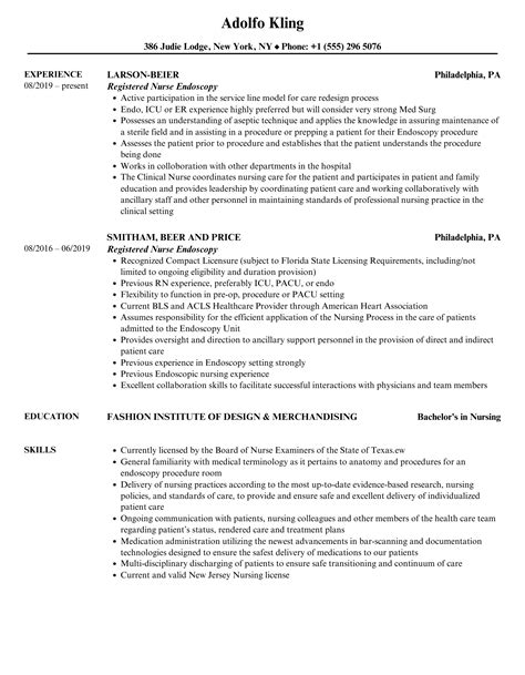 Registered Nurse Endoscopy Resume Samples | Velvet Jobs