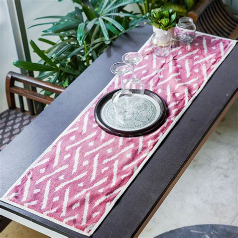 Buy Cotton Table Runner in Maroon Ikat Online On Zwende