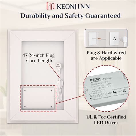 Keonjinn Backlit + Frontlit Tempered Glass Bathroom Mirrors 24-in x 32 ...