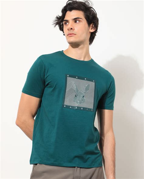 Rare Rabbit Men's Princeton Green Cotton Graphic Print Slim Fit Half S