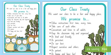 Class Agreement Owl-Themed Display Poster