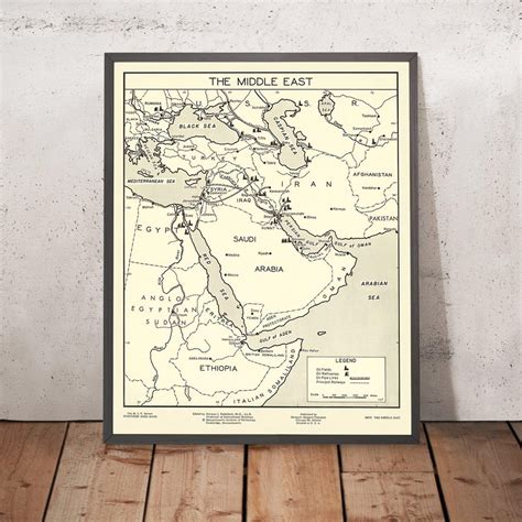 Old Map of Middle East Oil Industry by Padelford, 1950: Oil Fields, Pipelines, Railways, Saudi ...