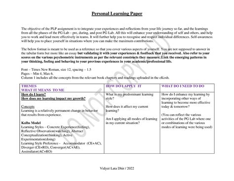 PLP- Pgdmbm-2022 - How and what to submit in the Personal growth lab ...