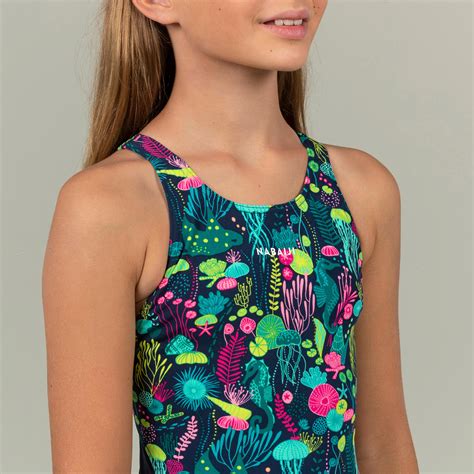 Girls’ swimming 1-piece swimsuit - 500 Kamiye alg blue pink NABAIJI ...