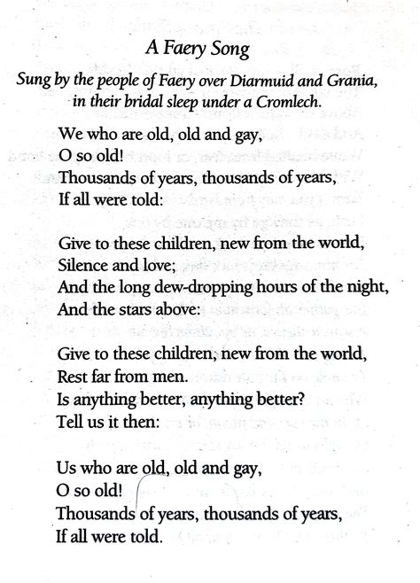 William Butler Yeats " A Faery Song". 💞🌍🌎🌏💞 Reference: W.B. Yeats, The ...