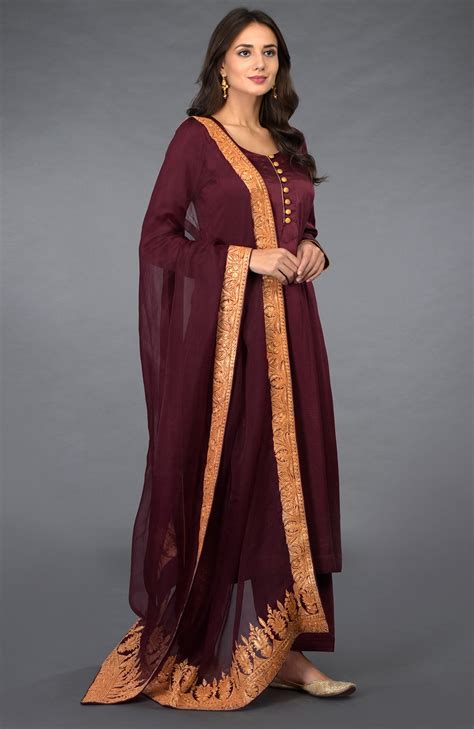 Burgundy Kashmiri Tilla Embroidered Salwar Pants Suit – Talking Threads