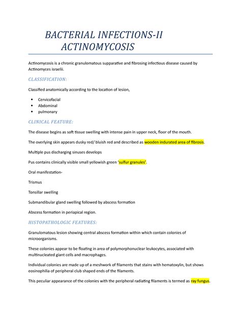 Bacterial Infections 2 - BACTERIAL INFECTIONS-II ACTINOMYCOSIS ...