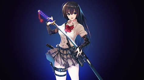 HD wallpaper: anime, anime girls, original characters, skirt, weapon ...