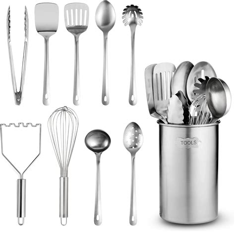 FineDine Kitchen Utensils Set - 10-Piece, Stainless-Steel Cooking ...
