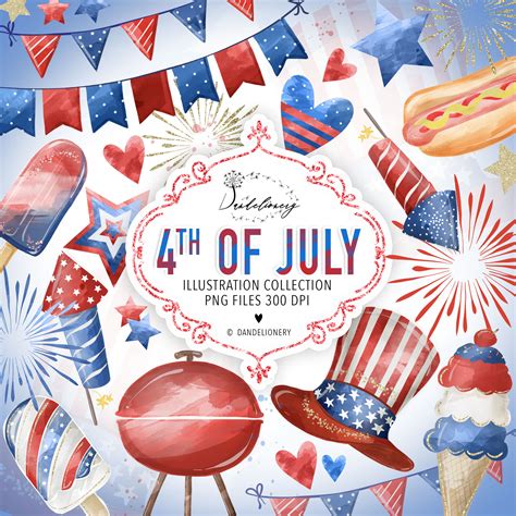 Watercolor 4th of July Clipart, Cute July Fourth Clipart, USA Patriotic ...