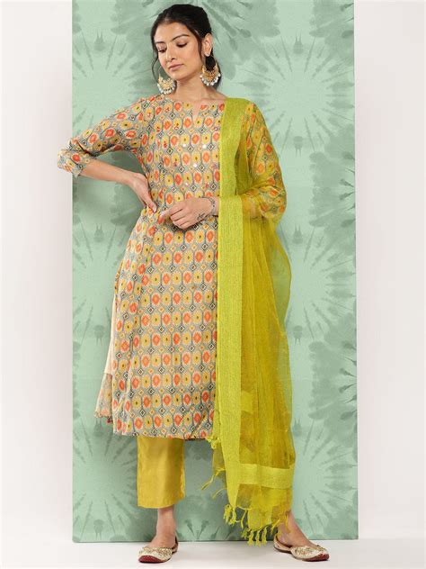 Varanga Women Ethnic Motifs Printed Panelled Kurta with Trousers & With ...