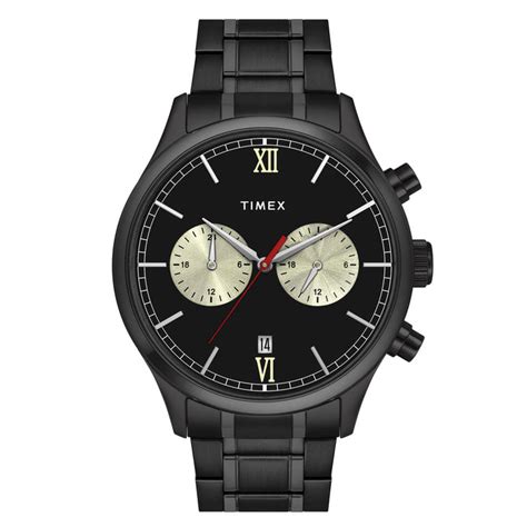 Timex Fashion Men's Black Dial Round Case Dual time Function Watch -TW