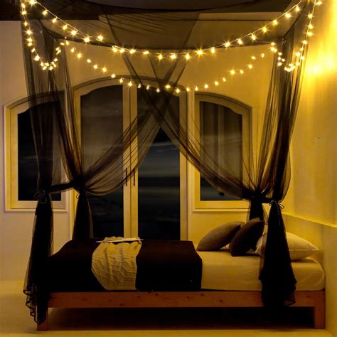 TwinkleStar Twinkle Star 4 Corner Mosquito Net Black Canopy with India ...