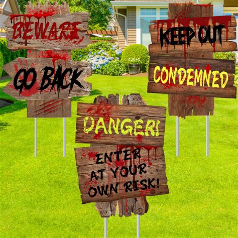 Amazon.com : Halloween Decorations Beware Signs Yard Stakes Outdoor ...