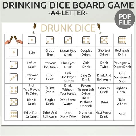 Printable Drunk Dice Game | Drinking Game for Adults | Drinking Dice ...