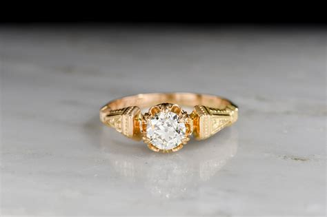 Antique Victorian Diamond Engagement Ring with Engraving, 1800s ...