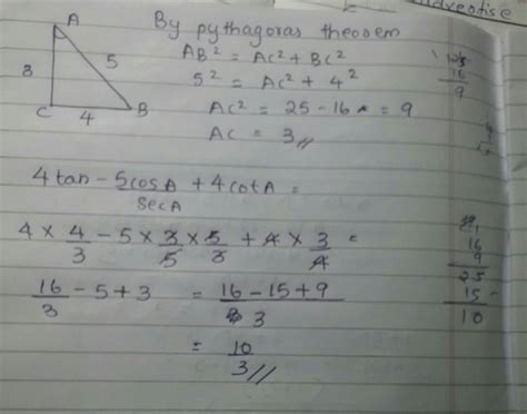 If sinA=4/5 find the value of 4tan-5cosA/secA+4cotA - Brainly.in