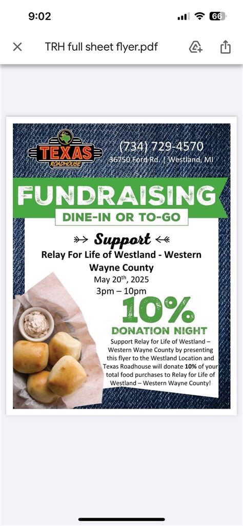 Texas Roadhouse Dine in or to go fundraiser , Texas Roadhouse (Westland ...