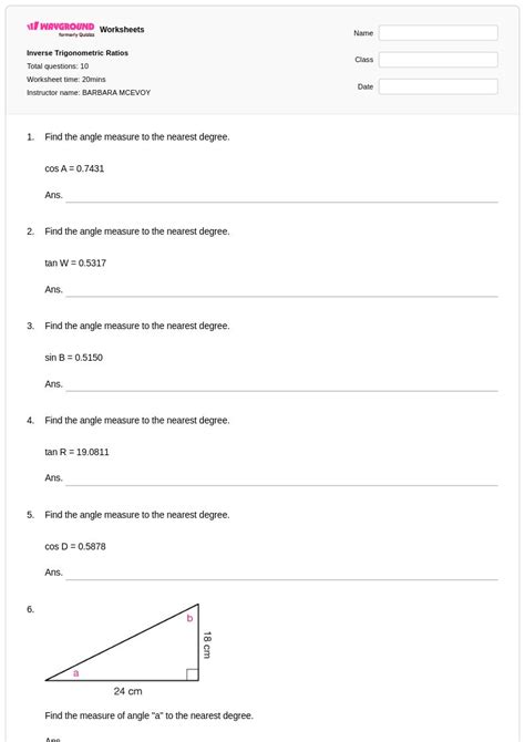 50+ Inverse Trigonometric Ratios worksheets for Class 12 on Wayground ...