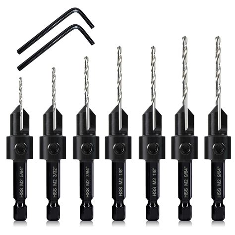 7 Pcs M2 Countersink Drill Bit Set, 3in1 Wood Pilot Countersink Drill ...
