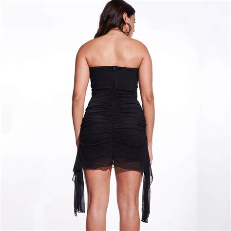 Black Off shoulder Rhinestone Mesh Dress – I Z F