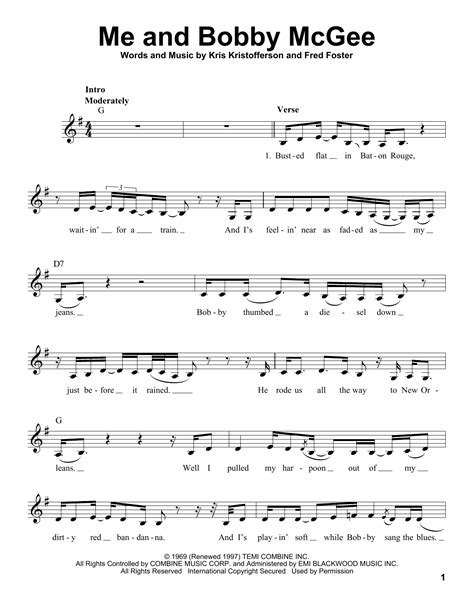 Me And Bobby McGee (Pro Vocal) - Print Sheet Music Now