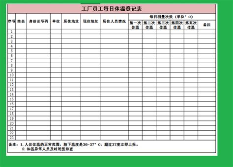 员工体温记录_excel表格模板免费下载_excel模板下载_模板之家