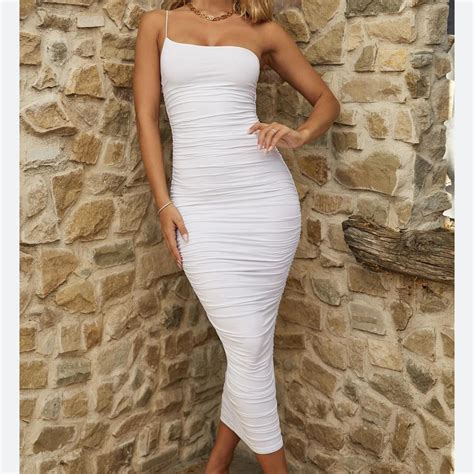 OH POLLY WHITE ONE STRAP MAXI DRESS size 8 Worn a... - Depop