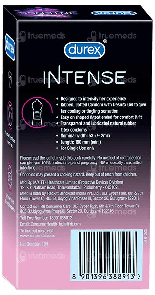 Durex Intense Condom Pack Of 10 - Uses, Side Effects, Dosage, Price ...