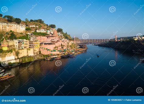 Omkareshwar Cityscape, India, Sacred Hindu Temple. Holy Narmada River ...