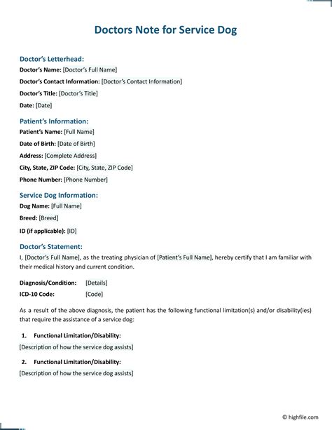 Doctors Note for Service Dog - Word | PDF | Google Docs - Highfile