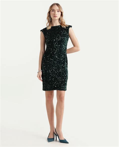 Buy Briar - Sheen Green Sequined Mini Dress| Rareism