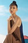 Buy Brown Crepe One Shoulder Colourblock Dress For Women by Pleats by ...