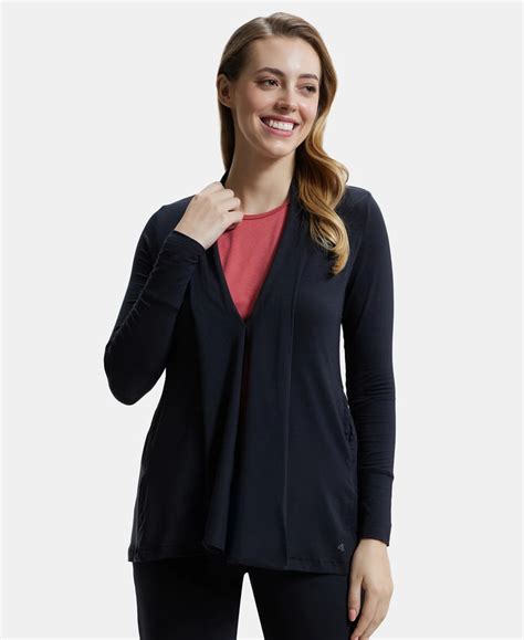Buy Environment Friendly Lyocell Relaxed Fit Full Sleeve Shrug - Black ...