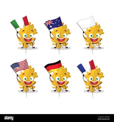 Oak yellow leaf angel cartoon character bring the flags of various ...