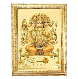 Hawai Gold Plated Panchmukhi Hanuman ji Bajrangbali Engineered Wood ...