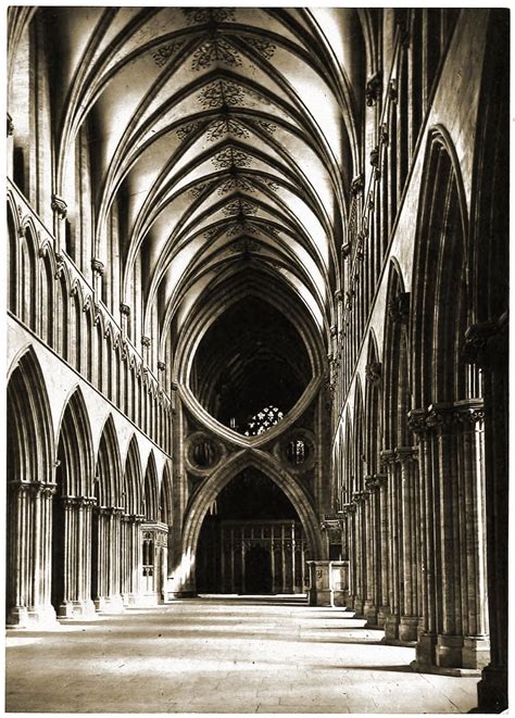Nave of Wells Cathedral. Main work of early English Gothic architecture.