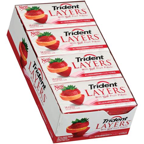 Trident Layers Gum Wild Strawberry/Tangy Citrus Sugar Free, 14 Piece ...