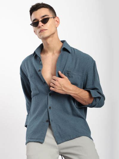 Buy Men's Airforce Blue Dual Pocket Cotton Shirt at Beyoung