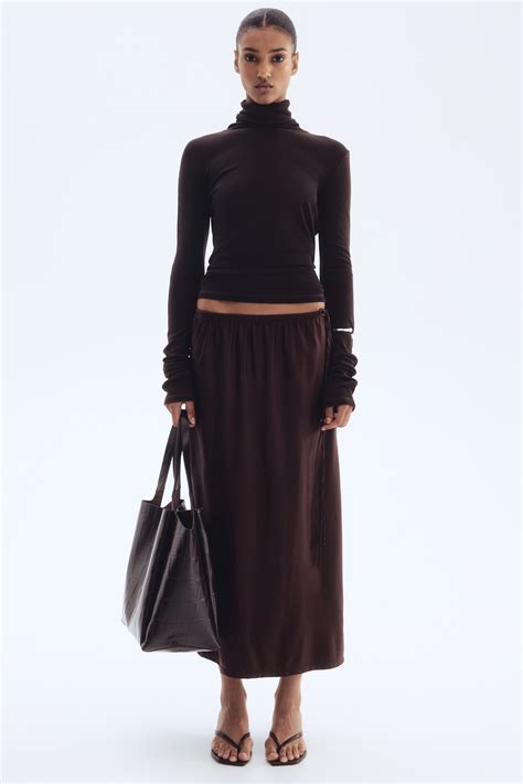 Drawstring-detail skirt - Dark brown - Ladies | H&M IN