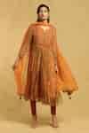 Buy Orange Viscose, Chiffon, Lycra Botanical A-line Kurta Set For Women ...