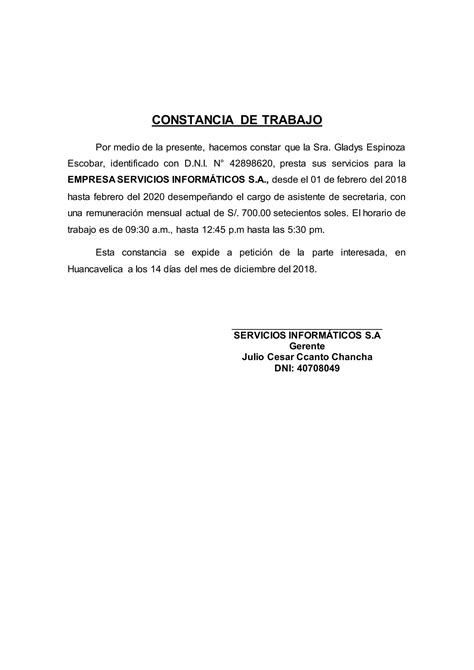 Modelo De Solicitud De Constancia De Trabajo Para Trabajadores Pdmrea ...