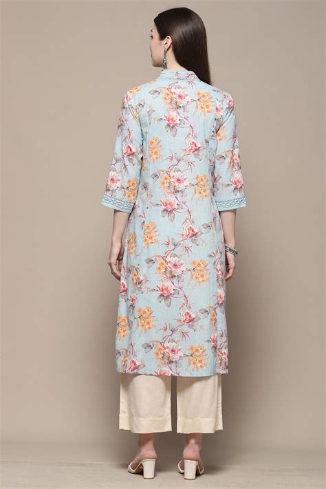 Buy Turquoise Blue Floral Printed Straight Kurta Online at Biba India