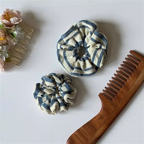 Set of 2 Stripe pattern organic kala cotton hair scrunchies – Urban ...