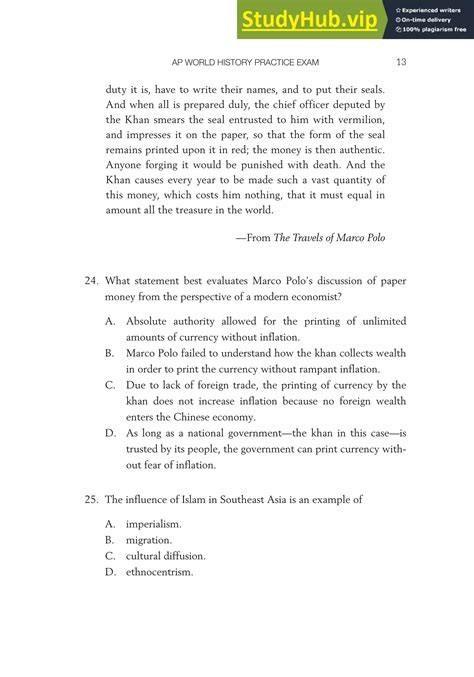 AP World History Practice Exam Section I Multiple-Choice Questions ...