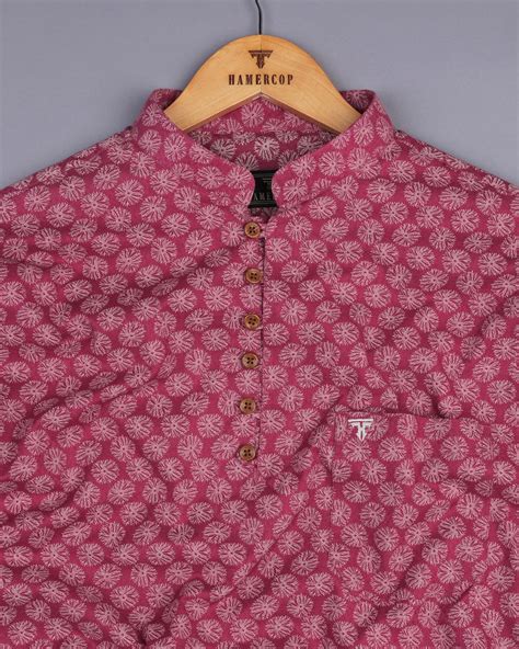 Pink Passion Flower Printed Dobby Cotton Shirt Style Kurta – Hamercop