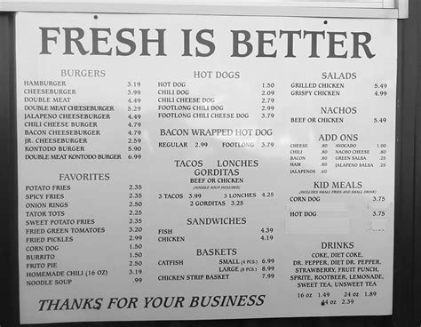 Menu at Zesty Burger fast food, Lufkin